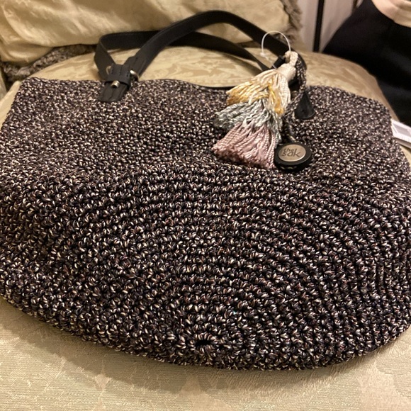 The Sak Crochet Silverwood Hand Crafted Brown/Silver Tweed Boho tote like BagNWT - Picture 12 of 15